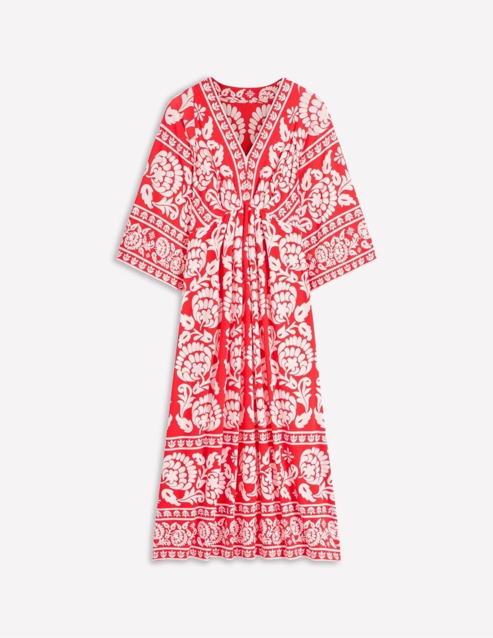 Boden Nell Kimono Midi Jersey Dress Bright Cherry, Ornate Floret Size 8 - Picture 11 of 12